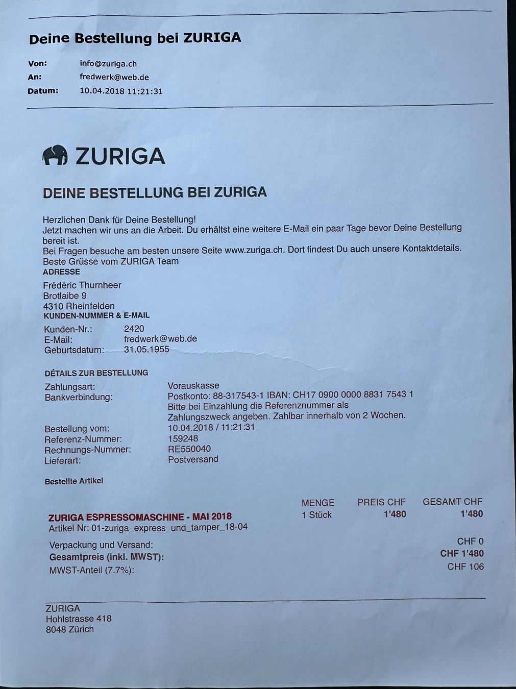 Zuriga Macchine per caffè & Macchine per espresso: Kaffeemaschine ZURIGA express – Usato da Ftan venduto da Titelseite 6