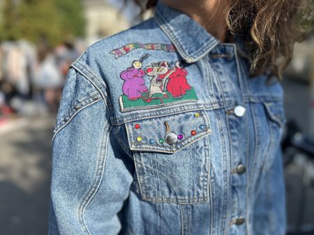 Vintage Jeansjacke Stickerei Patches Strass Grösse S 36 38