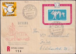 1951, W32 (LUNABA-BLOCK) auf Brief + mit rarer Vignette.