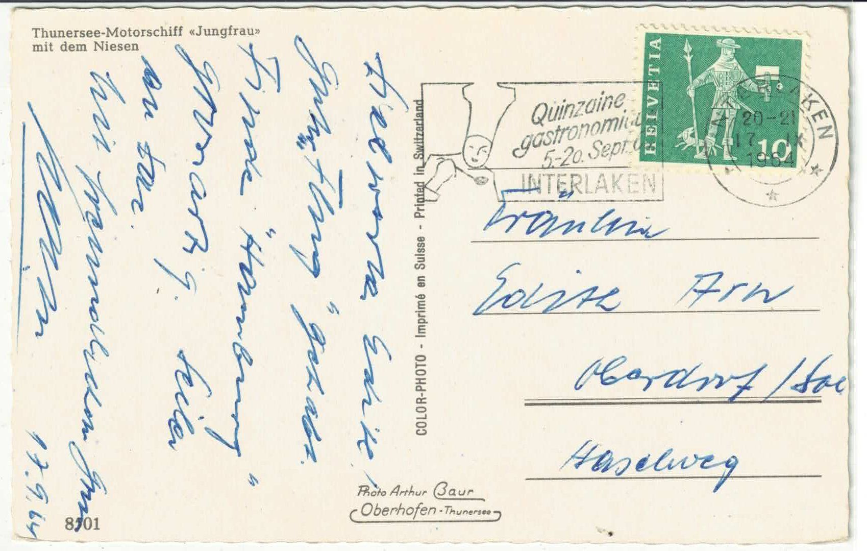 Cartes postales: Thunersee - Motorschiff "Jungfrau" – D'occasion à Ettingen par Kartenplanet 1