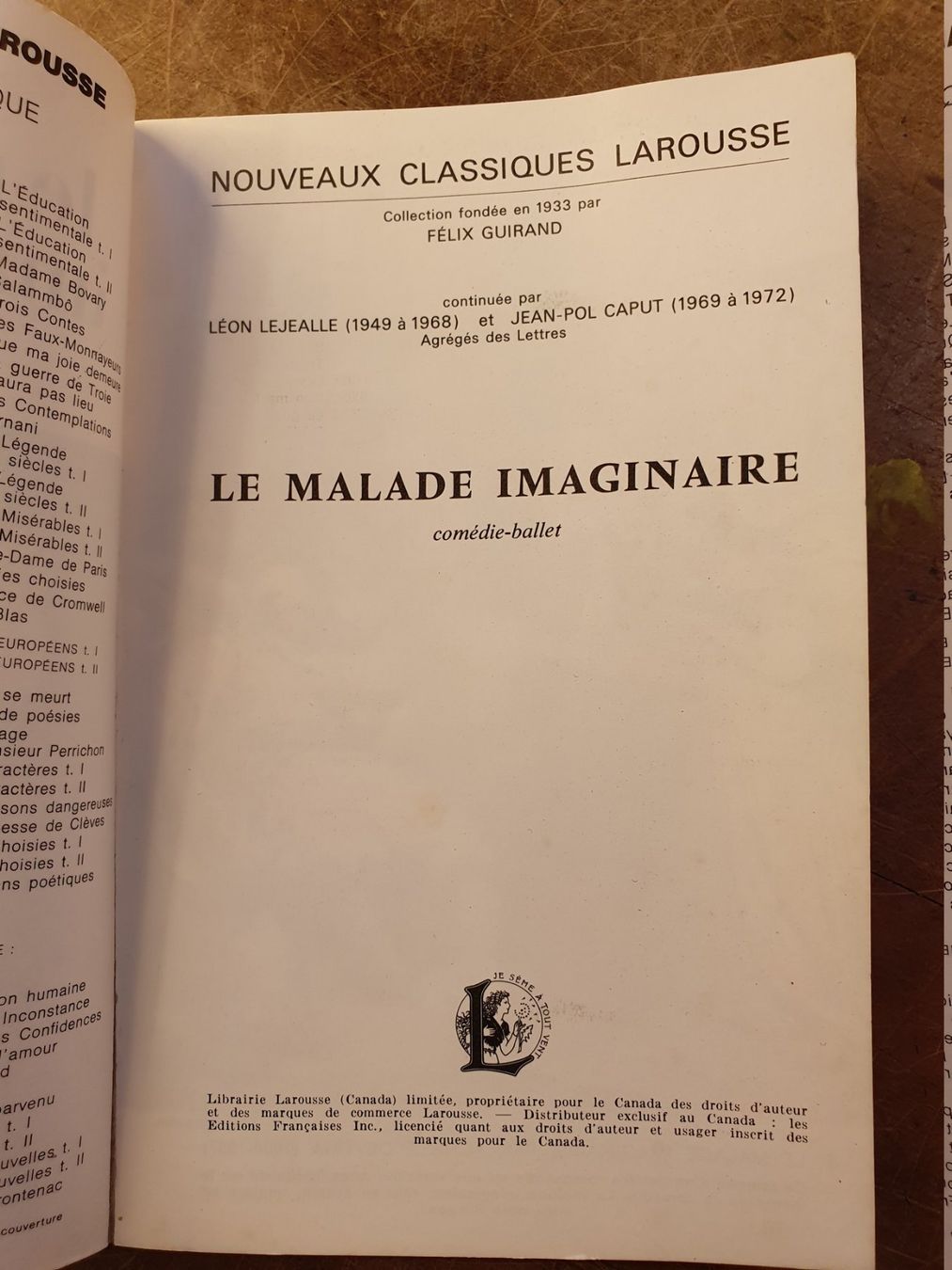 Libri: Le malade imaginaire - Moliere – Usato da Zürich venduto da loosebone 1