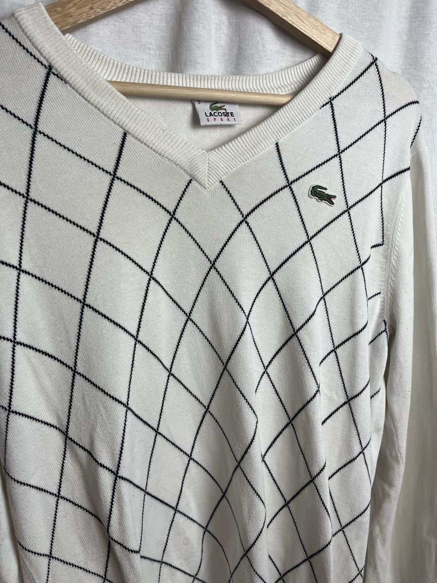 Lacoste Maglioni & Felpe: Pull Lacoste blanc à carreaux vintage – Nuovo (secondo la descrizione) da Les Avanchets venduto da lunedeneige.shop 1
