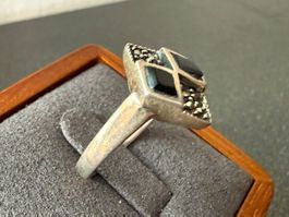 Vintage Silberring mit Onyx und Marcasite G.55