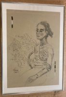 Zeichnung, Portrait und Blumen / signiert     (ID 5857)