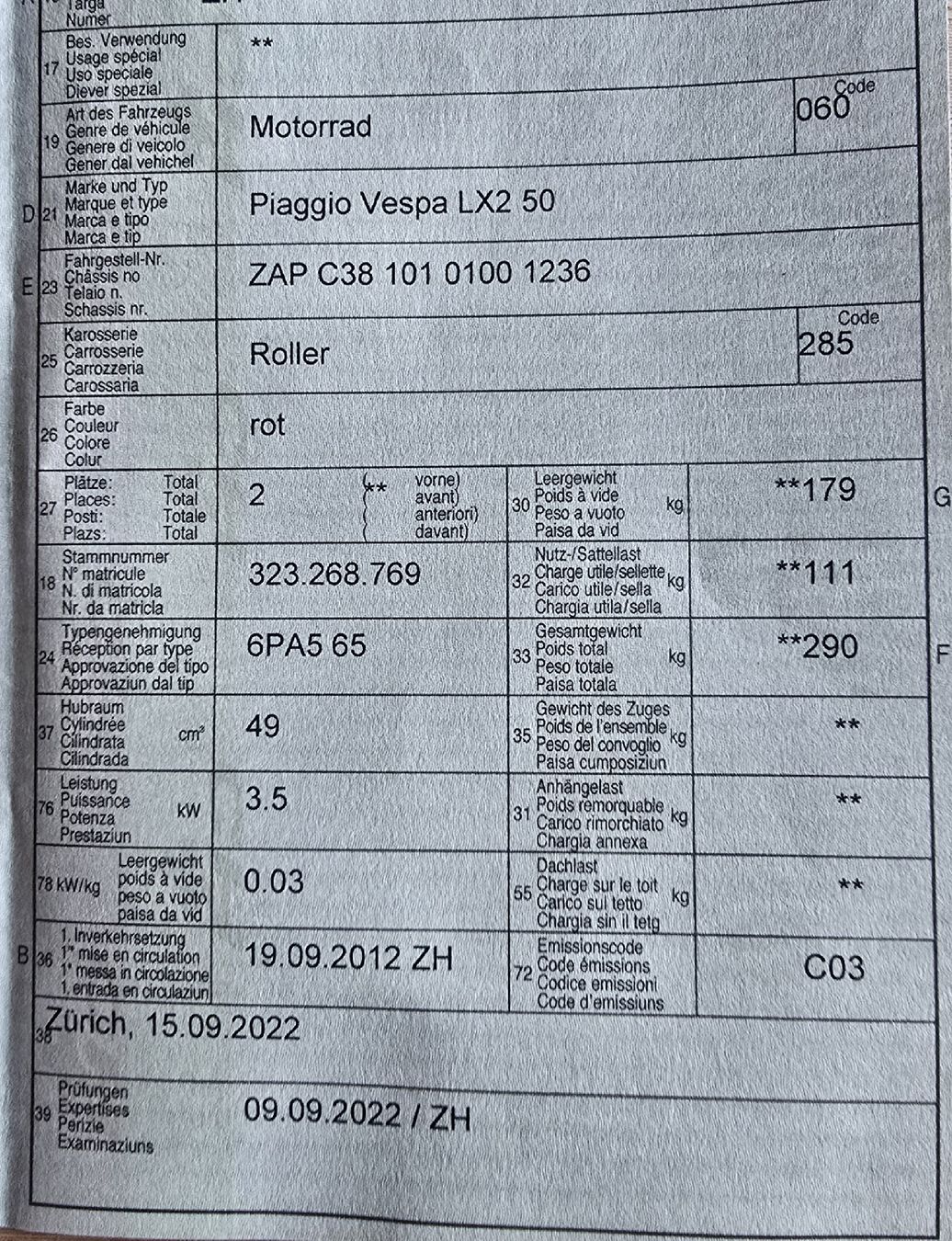 Piaggio Strada: Vespa LX2 50 Rot – Usato da Zumikon venduto da Ml404 6