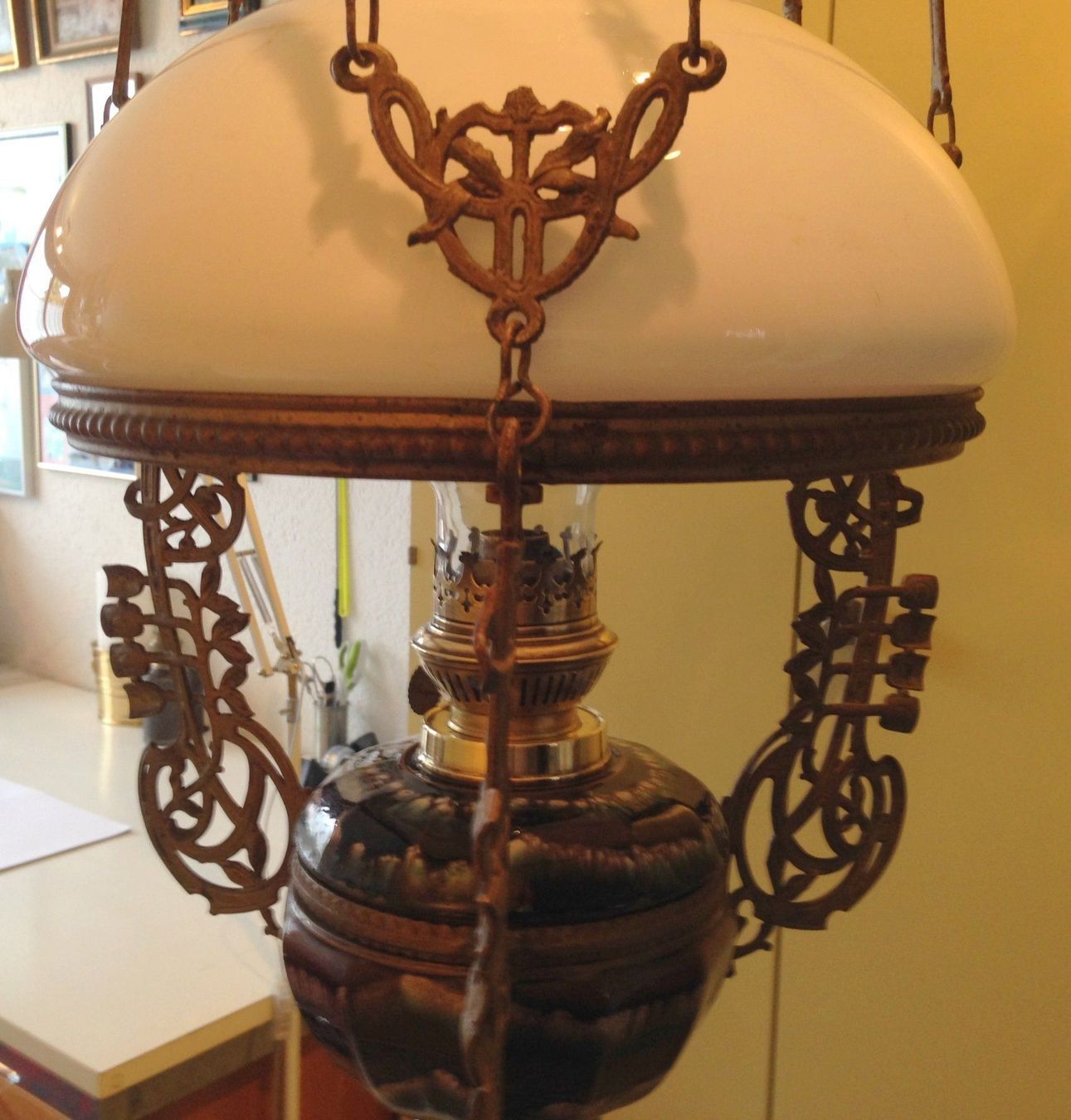 Lampes: Jugendstil Petrollampe mit Zug – D'occasion à Eschenbach par Alicekunst 1