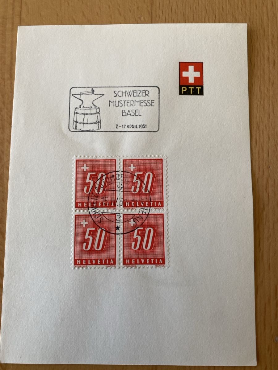 Tutti i francobolli: 4 er Block Ausgabe an der Mustermesse Basel 1951 – Usato da Mülligen venduto da Flockenstiel