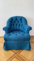 Vintage - Hochwertiger Boudoir Sessel aus petrolblauem Filz