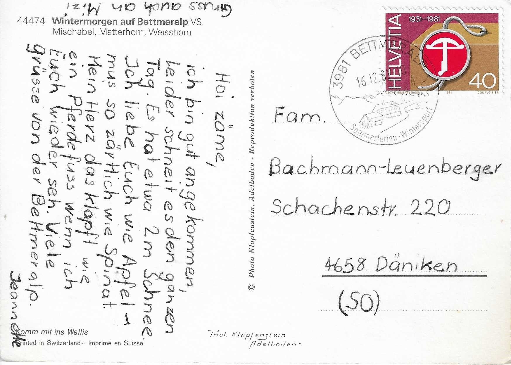 Cartoline postali: Wintermorgen auf Bettmeralp VS – Usato da Rothrist venduto da Stranglehold 1