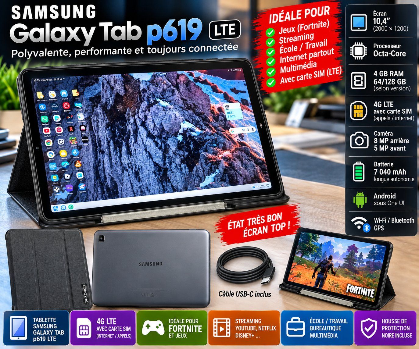 Samsung Tablettes PC: Tablette Samsung Galaxy p619 LTE – D'occasion à Gland par Electr0ventes