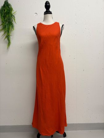Massimo Dutti Maxikleid Leinen Kleid orange lang Gr. XS