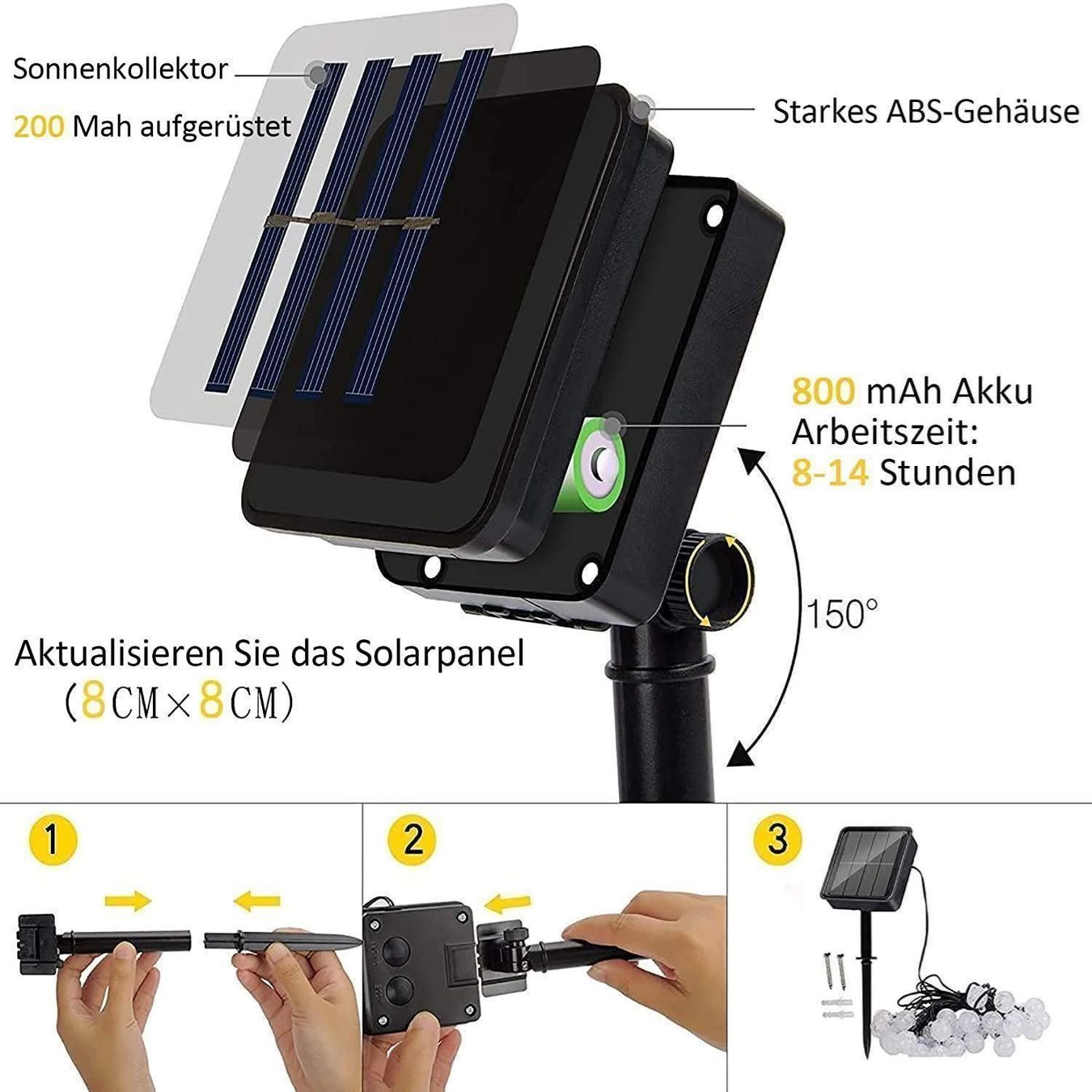 Ghirlande e barre luminose: Solar LEDs Lichterkette Kugel 7M 8Modi – Nuovo (secondo la descrizione) da Thun venduto da keller001 4