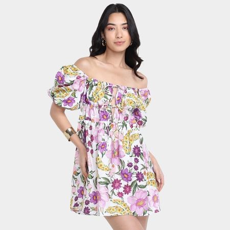 FARM RIO Kleid Blumenmuster kurz mit Puffärmeln neuwertig