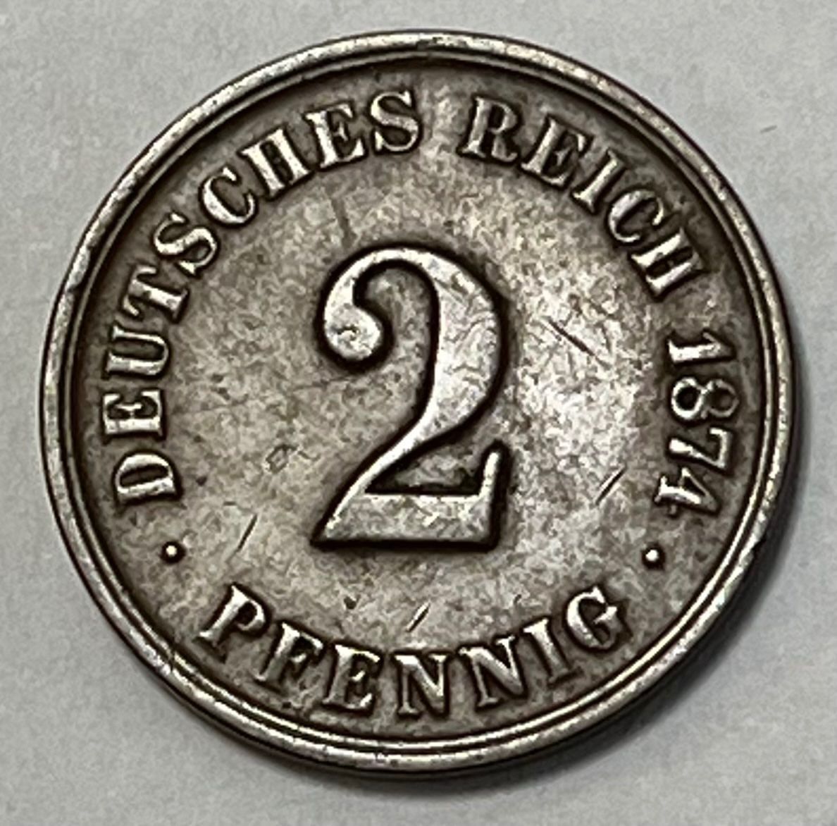 Alle Münzen: 2 Pfennigs - 	Deutsches Reich - 1874 A – Gebraucht aus Dietikon von Numis8953 1