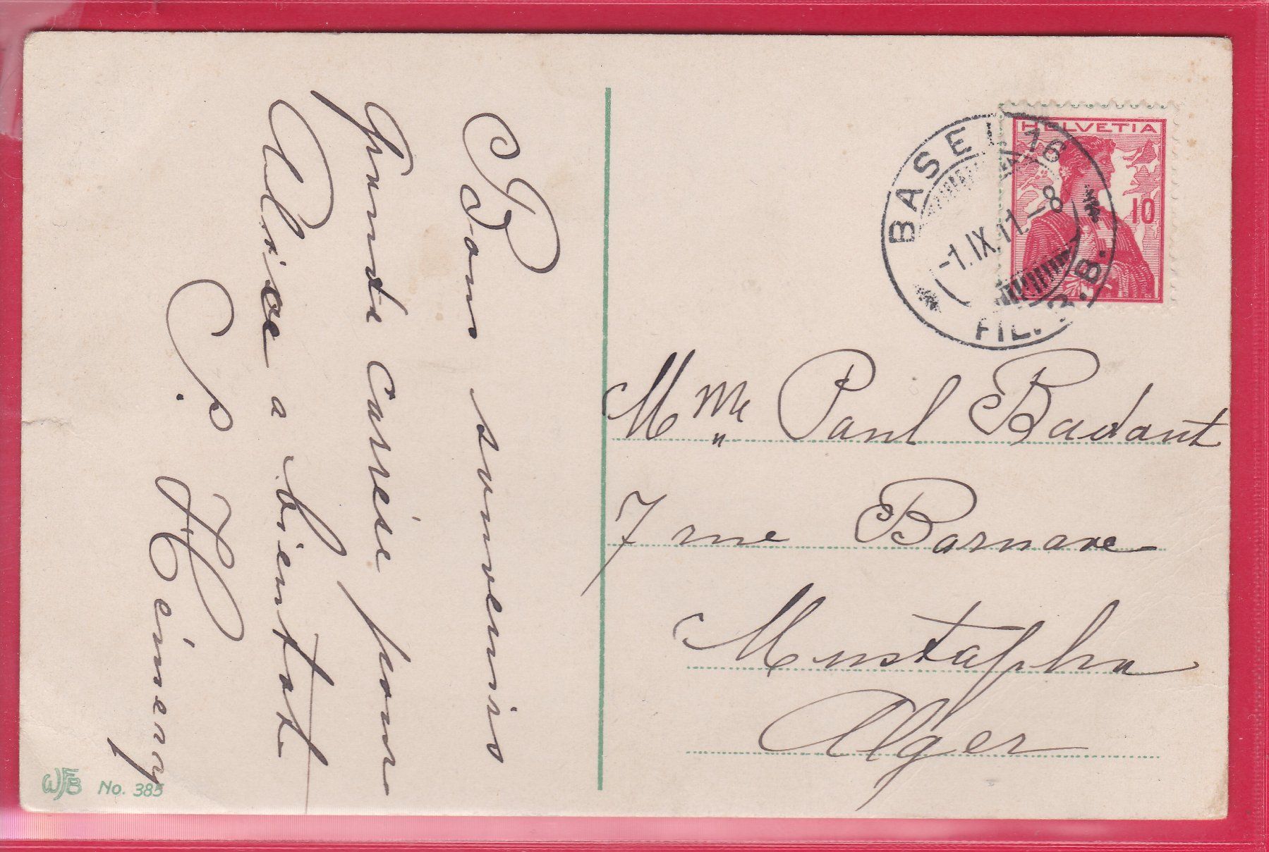 Ansichtskarten: BASEL, PARTIE AM RHEIN, 1.9.1911 – Gebraucht aus Oberrieden von Gebirgsstelze 1