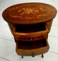 Beistelltisch oval mit Intarsien zwei Schubladen Holz