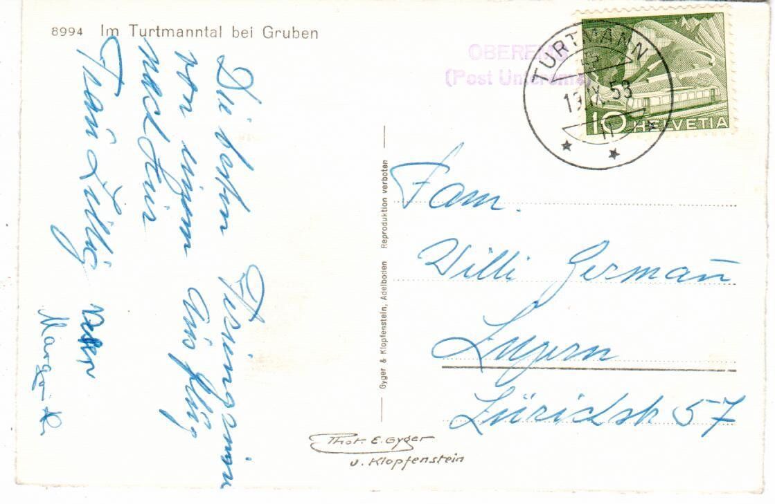 Cartes postales: im Turtmanntal bei Gruben 1953 – D'occasion à Wolhusen par Curver9 1