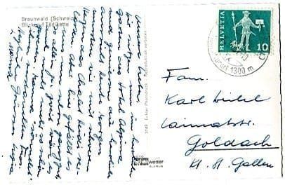 Cartoline postali: Braunwald, Blick auf Tödikette – Usato da Ottikon b.Kemptth. venduto da Neptun1974 1