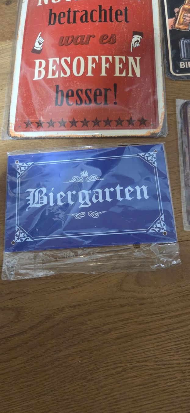 Insegne: 3 Blechschilder + 1 Schild aus Holz Trinkspruch – Nuovo e nell'imballaggio originale da Bremgarten b. Bern venduto da Marge7979 1