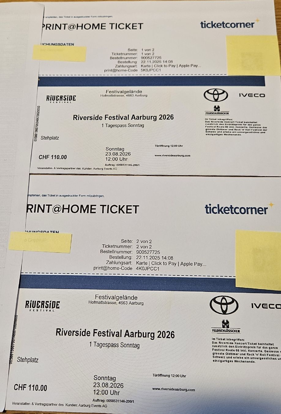 Tickets: 2x Tagesticket Riverside Aarburg 23.08.2026 – Neu (gemäss Beschreibung) aus Zollikofen von Metalhead02