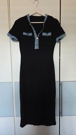 ​😍 Y2K Midi-Kleid schwarz - M - Denim-Details & Knöpfen