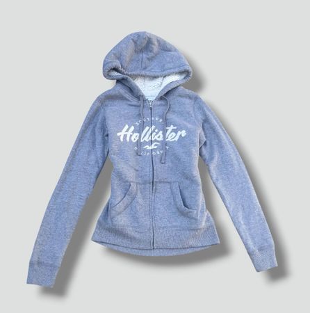 Hollister California fluffy grey zip-up hoodie y2k jacke
