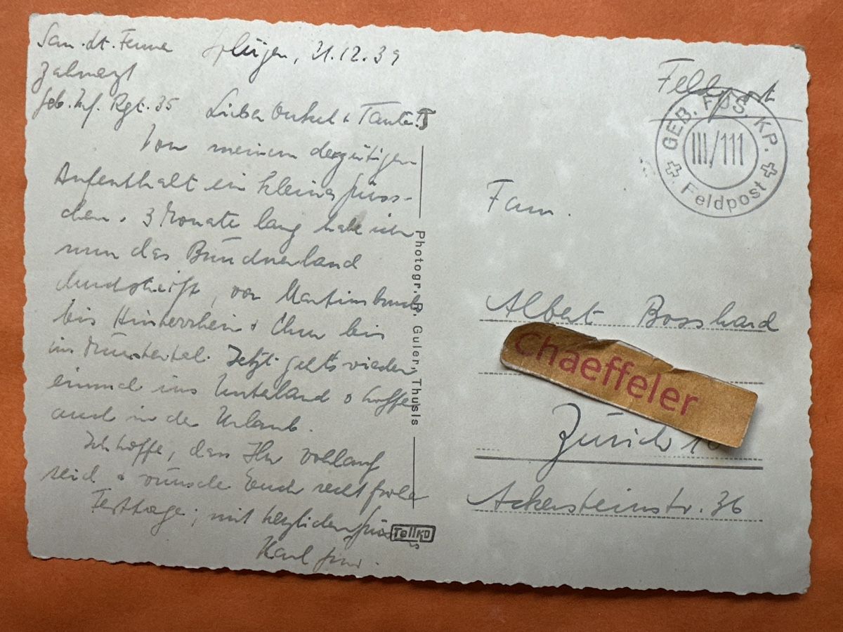 Cartes postales: Feldpost 1939 Splügenpass Graubünden – D'occasion à Zürich par Chaeffeler 1