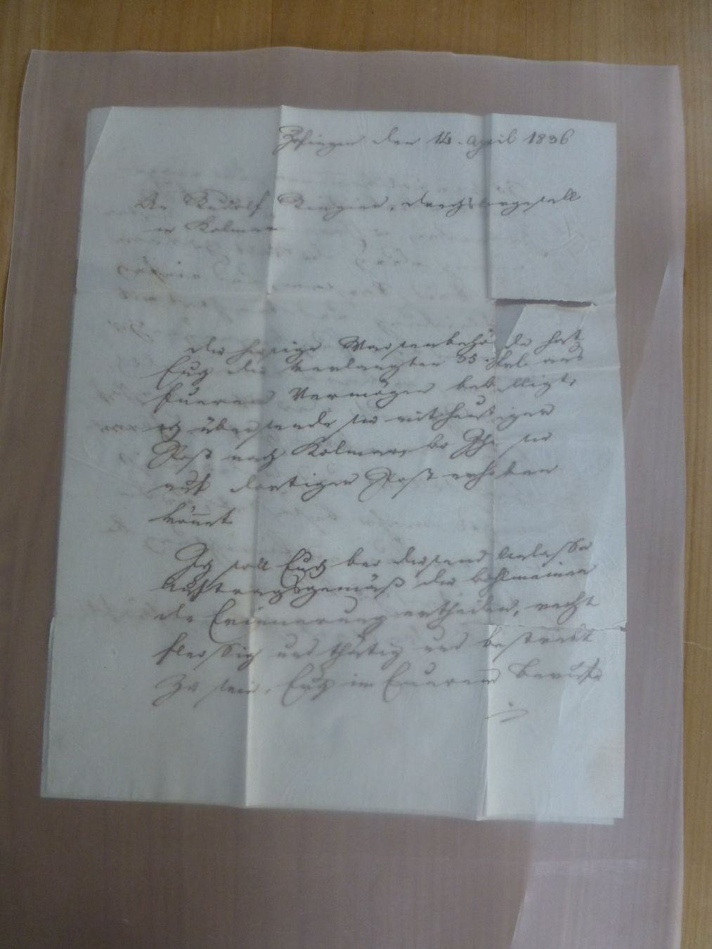 Dokumente: Zofingen nach Colmar14. April 1836 – Gebraucht aus Bettlach von 1saurer 2
