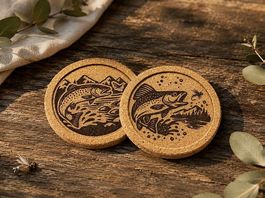Kork Untersetzer Set mit Fischmotiv Fliegenfischen 2er Set) 