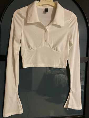 Weisses Crop Top mit langen Ärmeln, Grösse 36