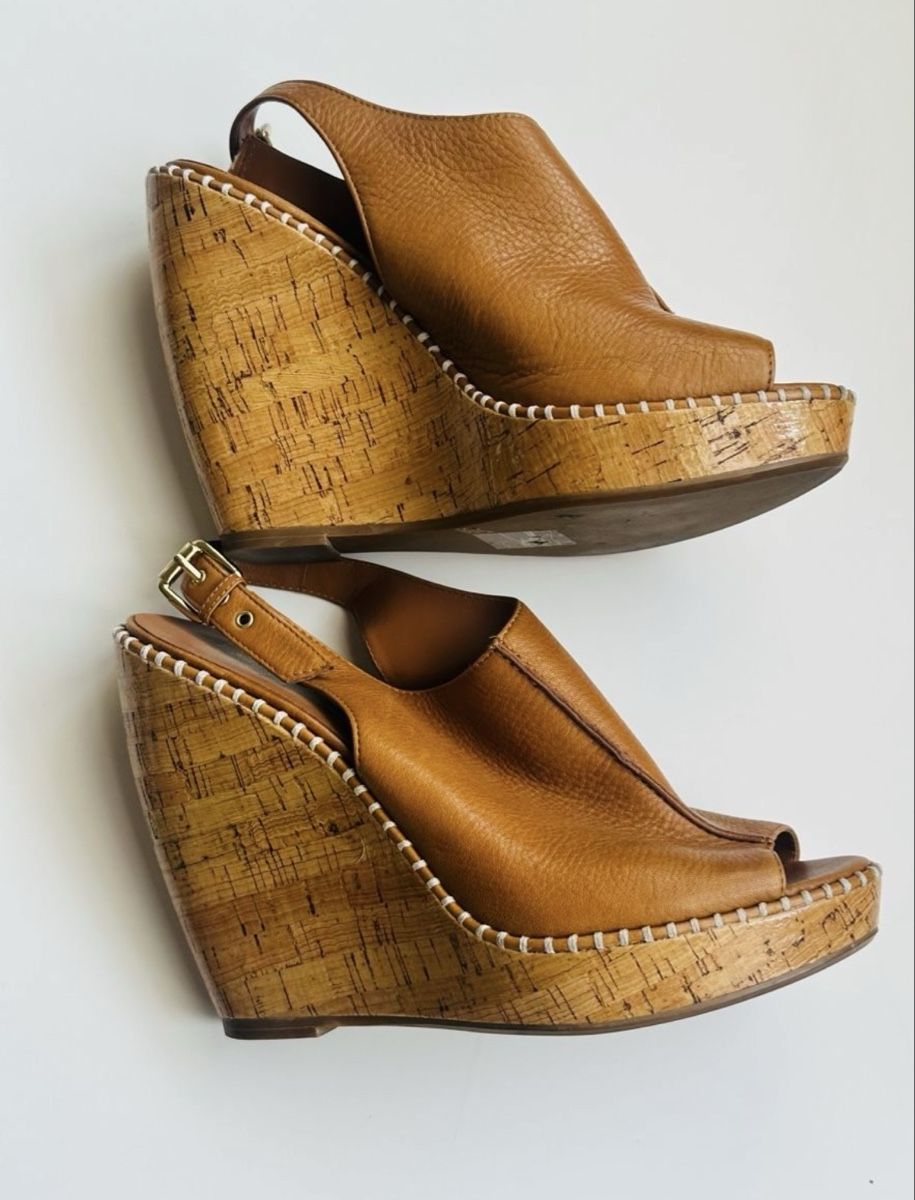 Scarpe da donna: Tan Leather Summer Wedges Size 9M – Usato da Vevey venduto da ledidream