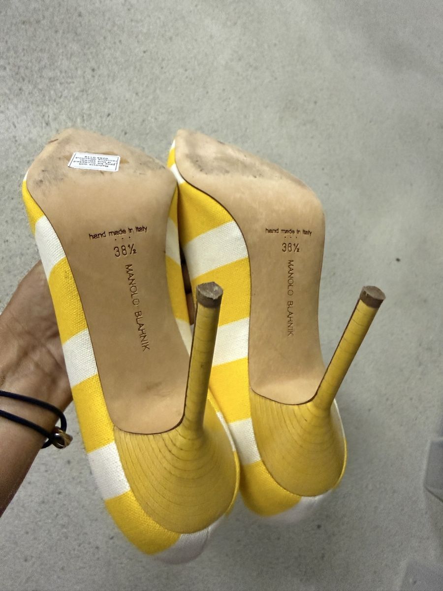 Manolo Blahnik Scarpe da donna: Manolo Blahnik canvas striped heel pump, 38.5 – Nuovo (secondo la descrizione) da Zürich venduto da EShopping81 8