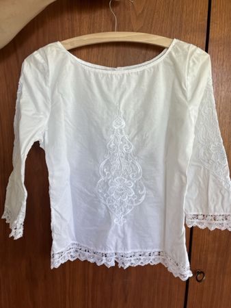 Damen Bluse Weiss Grösse S Spitze Stickerei, antik