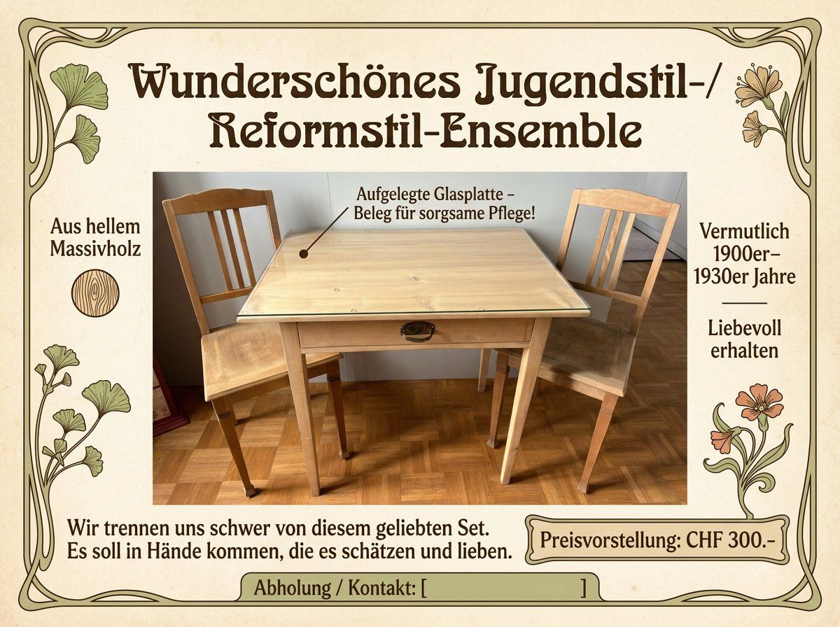 Set de table et chaises: Tisch mit Stühlen, helles Massivholz, ca. 1920er – D'occasion à Derendingen par emmenwasser 1