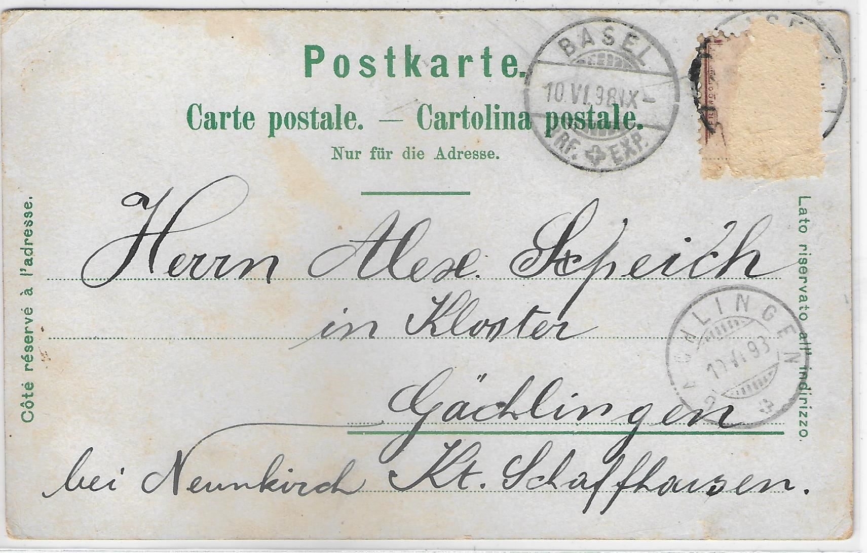 Cartoline postali: Gruss aus Basel - Litho 1898 – Usato da Ettingen venduto da Kartenplanet 1
