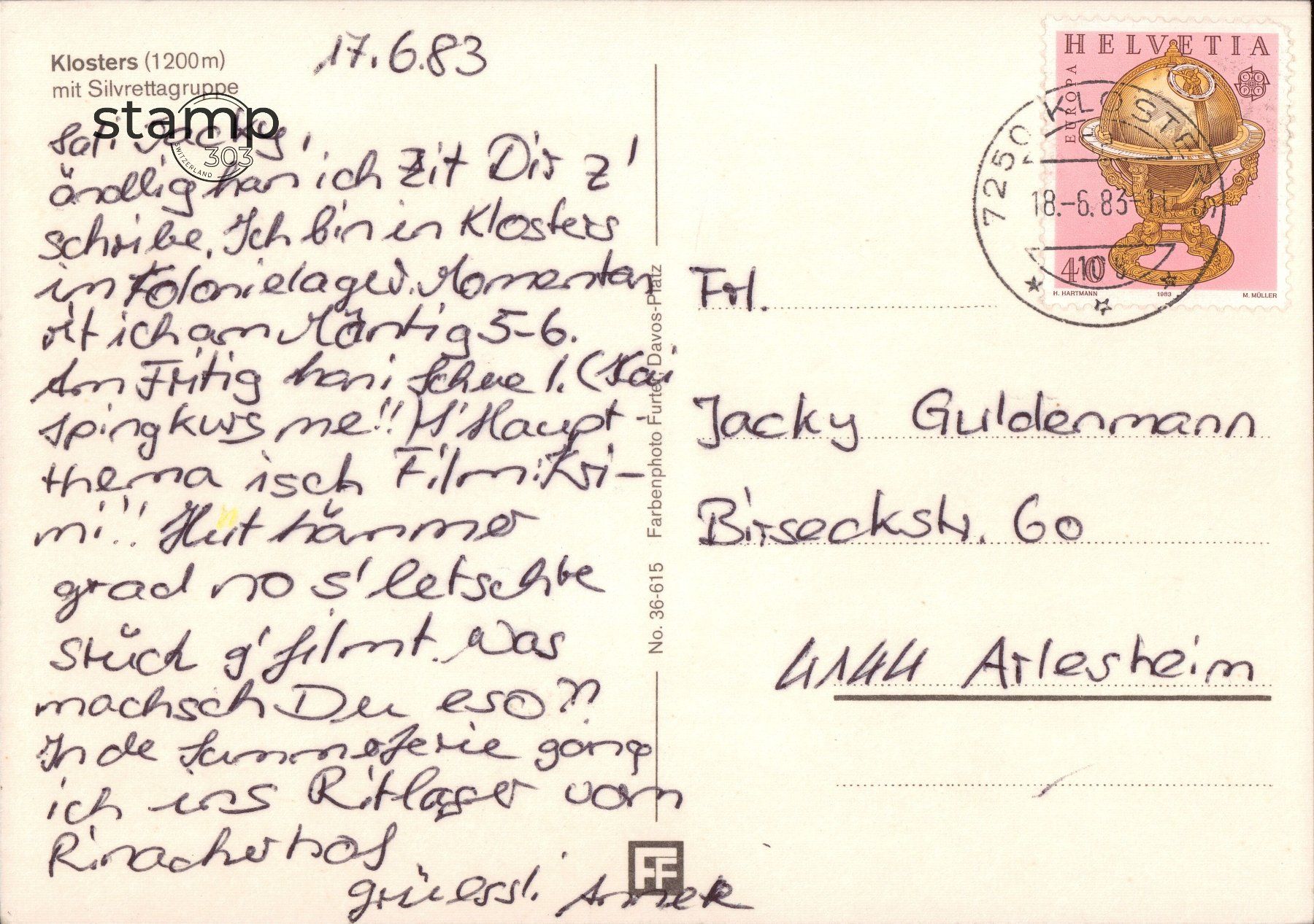 Cartoline postali: 1983 AK Klosters mit Silvrettagruppe – Usato da Eggersriet venduto da stamp303 1