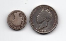 (1467) England, 4 Pence 1843, + Schilling 1826, Silber