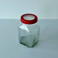 Eckiges Vorratsglas mit rotem Deckel  17 cm