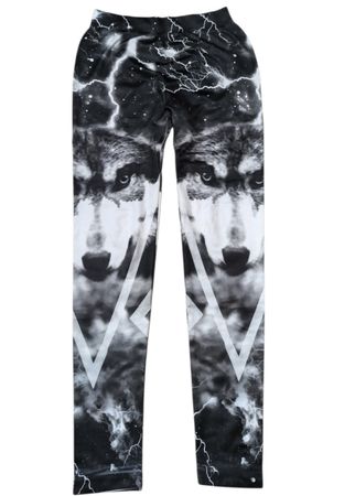 Leggings mit Wolf und Gewitter Muster - Emo, Gothic, Punk