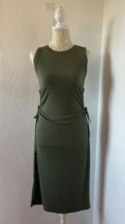 Olive green bodycon midi dress with lace up detail