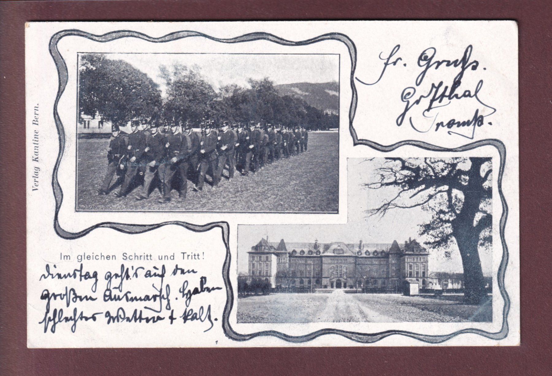 Cartoline postali: BERN - Kaserne - Im gleichen Schritt - 1901 – Usato da Pully venduto da nicecards