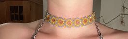 Choker Blumenmuster Gelb/Blau 
