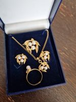 Schmuckset Gold Imit. mit Perlen, Ring, Kette, Ohrstecker