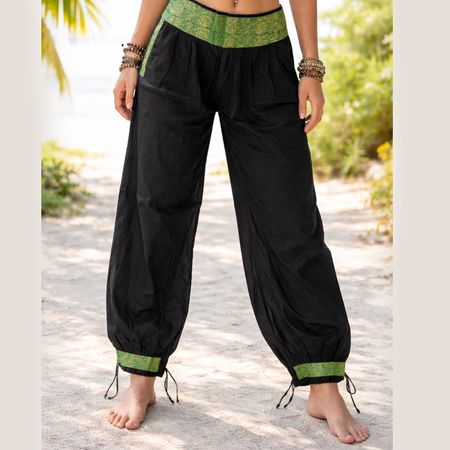 Haremshose Baumwolle Indien Hippie Goa Hose Schwarz Grün