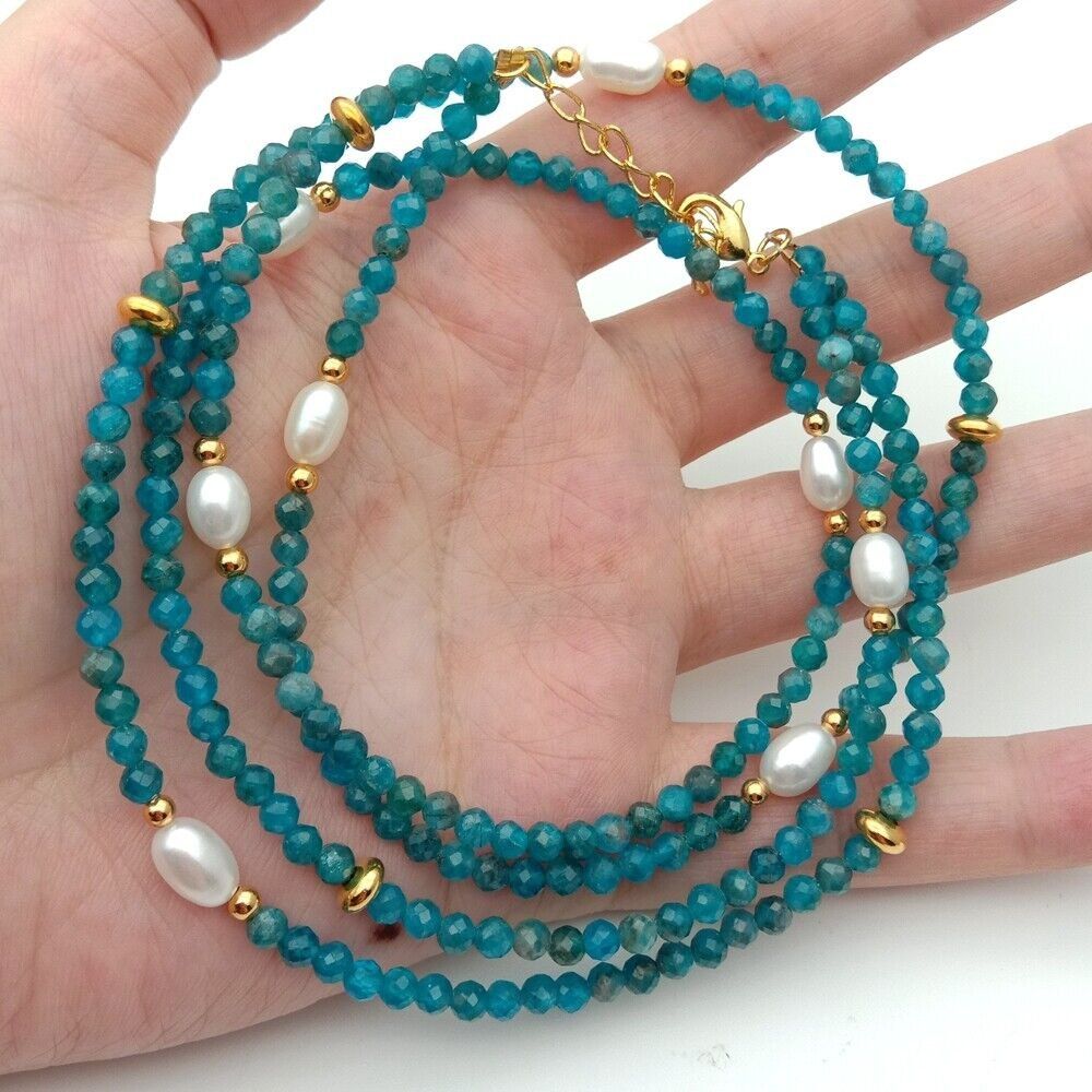 Ketten: Blau Kyanit Perlen Kette Edelstein Collier Kyanite Perle – Neu (gemäss Beschreibung) aus Prilly von ilyria73 1