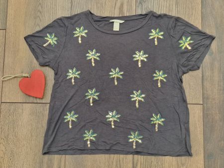 T-Shirt H&M dunkelgrau Palmen-Pailletten Grösse L gebraucht