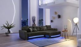 Ecksofa mit LED und Bettfunktion + Bettkasten+Hocker