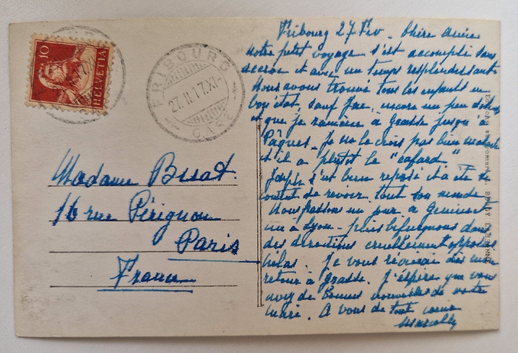 Ansichtskarten: Fribourg, la Préfecture 1917, n. Paris – Gebraucht aus Ebikon von Donar50 1
