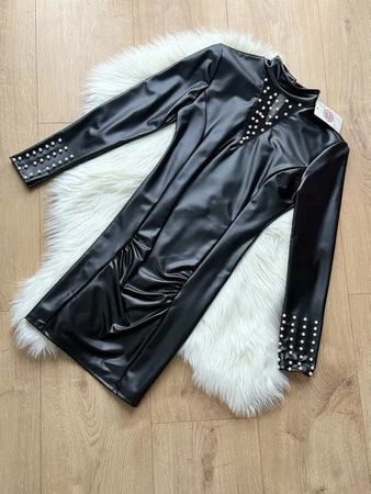 Schwarzes Kunstleder Kleid Gr 36, Neu!