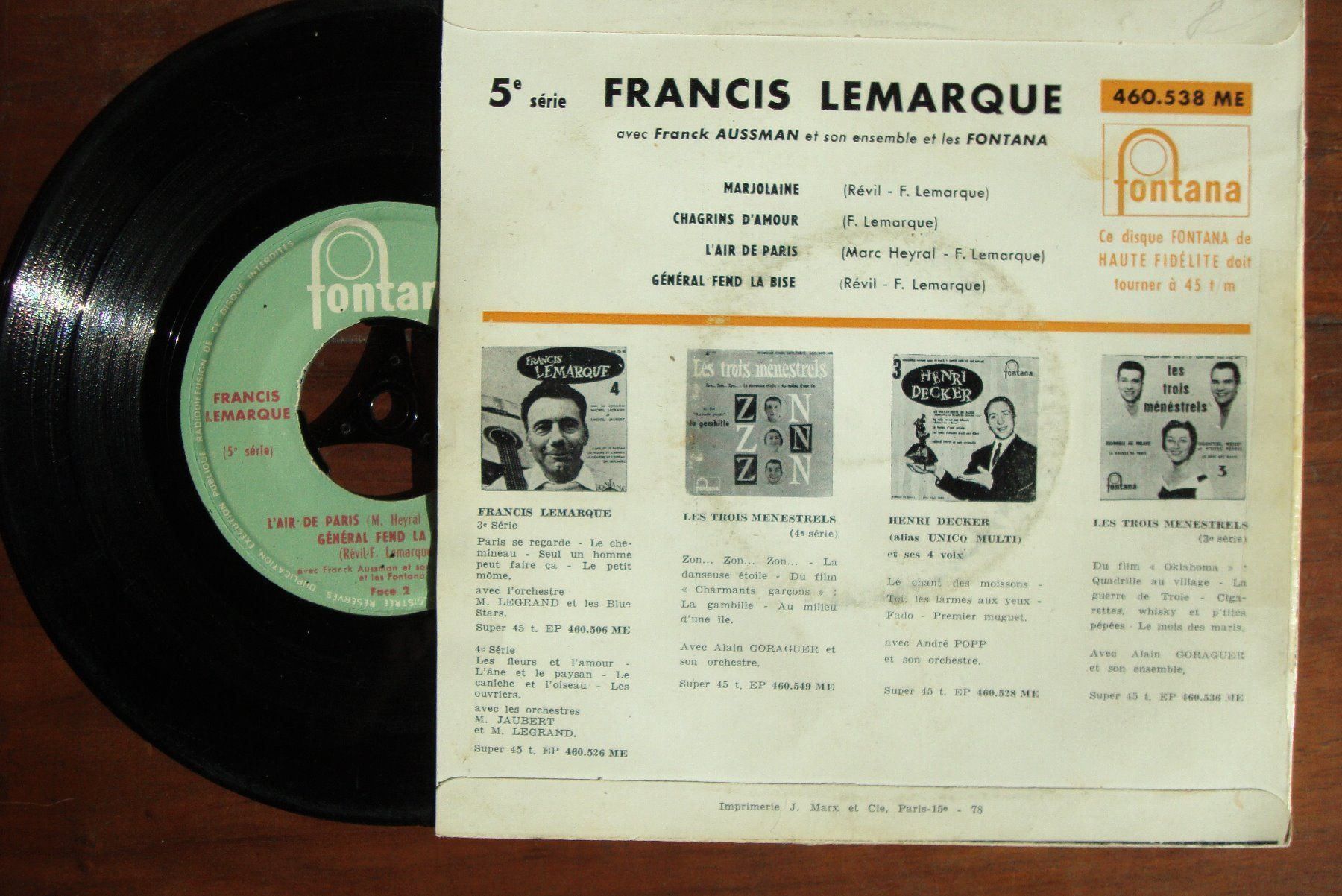 Dischi in vinile: FRANCIS LEMARQUE - MARJOLAINE - PARIS EP – Usato da Bern venduto da Uli_10_11 1